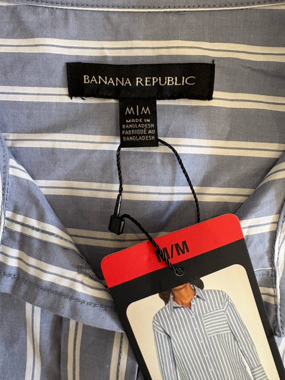 NWT Banana Republic Blue and White Striped Dress Shirt Medium - Picture 3 of 4